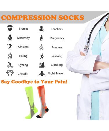 Wetopkim Compression Socks 2-Pack for Athletic Running, Flight, Travel - Orange/Green, Large-X-Large - Unisex - Buy Online on SooperMarket.com