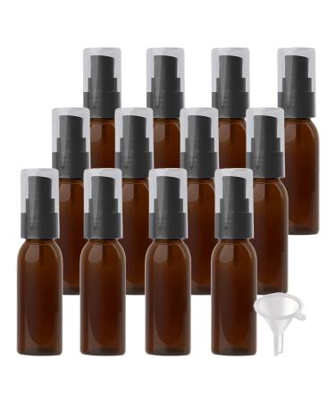ZEOABSY 12 Pieces 30 ml Brown Lotion Bottles with Black Pump 30ml Empty PET Plastic Lotion Pump Bottle Cosmetic Gel Travel Container for Cosmetic Make up Cleaning + 2 x Funnel Brown 30ml