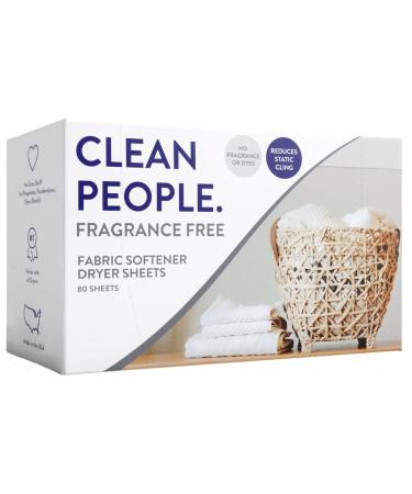 Clean People Fragrance Free Fabric Softener Sheets - Plant-Based, Eco Friendly Dryer Sheets - Naturally Softens & Removes Static Cling - All Natural, Vegan Laundry Softener - Unscented, 2 x 80 Packs