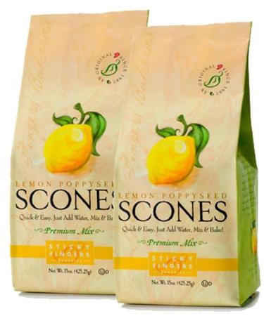 Sticky Fingers Scone Mix (Pack of 2) 15 Ounce Bags  All Natural Scone Baking Mix (Lemon Poppyseed)