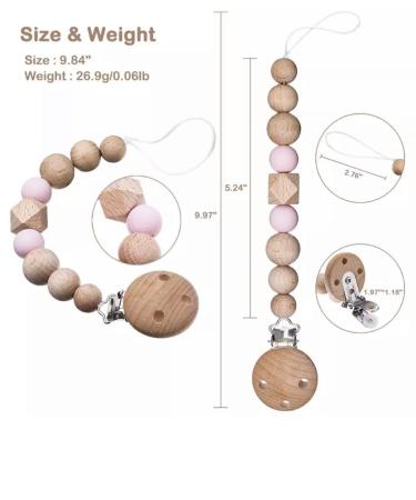 White-Sweet Jill Silicone Pacifier Clip with Wood Clip - BPA-Free, Chewable, 9 Long - Securely Fastens Pacifiers & Teethers - Buy Online on SooperMarket.com