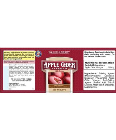 Holland & Barrett Apple Cider Vinegar 200 Tablets 300mg - Buy Online on SooperMarket.com
