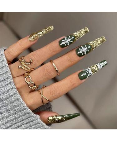 Vatocu Christmas False Snowflake Glitter Press on Nails - 24pcs | Long Ballerina Acrylic Stick-on Nails for Women and Girls - Buy Online on SooperMarket.com