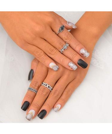 Sethexy Square Black False Nails - 24 Medium Acrylic Nail Tips for Women & Girls | Banish White Fingernails - Buy Online on SooperMarket.com
