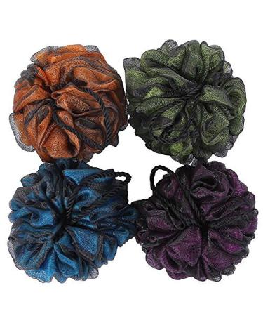 Loofah Bath and Shower Sponge Pouf,Mesh Brush Ball Exfoliating Body Scrubber Ball Pack of 4(60g/pcs)