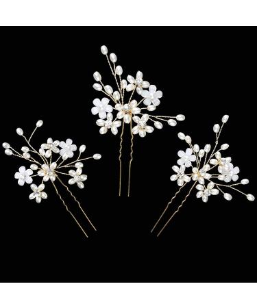Sppry Wedding Hair Pins - Elegant Pearl Floral Crystal Hair Accessories for Bridal Women (Gold) - Set of 3 - Buy Online on SooperMarket.com