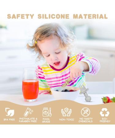 Vicloon Baby Fork and Spoon Set - Silicone Self Feeding Utensils for Toddlers, Easy Grip Cutlery Kit - Gray-Brown - 4Pcs - Buy Online on SooperMarket.com