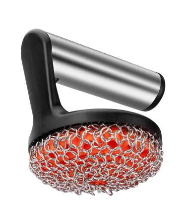 GIISH Cast Iron Scrubber with Handle Stainless Steel Chainmail Cleaner for Pans and Skillets - Cast Iron Cookware Ovens Easy Install Easy to Use