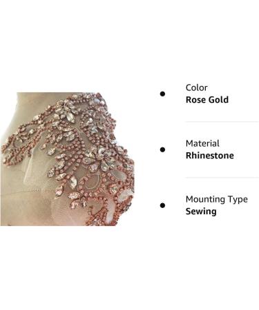 Sparkle Rhinestone Applique Beaded Patch for Wedding Dress - Rose Gold Crystal Neckline Accessory - Buy Online on SooperMarket.com