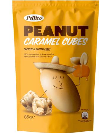 Pellito Peanut Caramel Cubes 62 Percent Peanuts Caramel Flavouring With Added Sugar & Honey 17g Protein 4g Fibre 526kcal per 100g Sweet Crunchy & Delicious Snack On-The-Go 9 x 85g