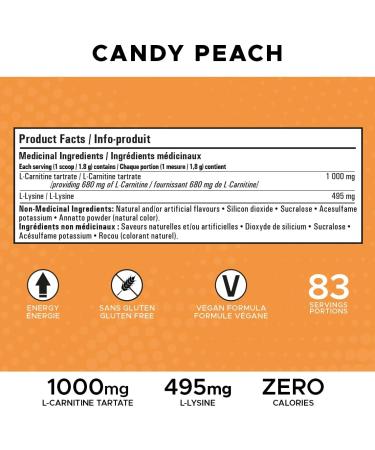 Revolution Nutrition Carnitine Cooler Powder L- Carnitine Tartrate Lean supplement Amino Acid Enhance Endurance Zero Calorie 1000 mg L- Carnitine 945 mg L-Lysine 150g 83 Servings (Candy Peach 0.33 Pound) Candy Peach 0.33 Pound - Buy Online on SooperMarket.com