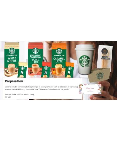 Starbucks Instant Coffee Gift Box- Compatible For Lovers Of Starbucks| Starbucks White Mocha Cinnamon Dolce Latte & Caramel Latte Flavour| Coffee Cup Sleeves Stirrers|Snacks & Pamper Guide - Buy Online on SooperMarket.com