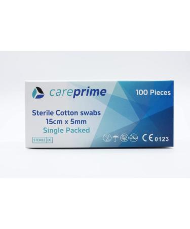 CarePrime Wooden Handle Cotton Swab Applicator Medical Swab Cotton Swab 15cm (5mm Head) (Sterile)