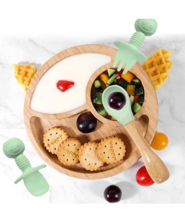 77 Star Bamboo Baby Weaning Set | Suction Bowl, Plate, Spoon & Fork | Non-Slip Baby Feeding Set with Strong Detachable Suction Base | Mist Color - Buy Online on SooperMarket.com