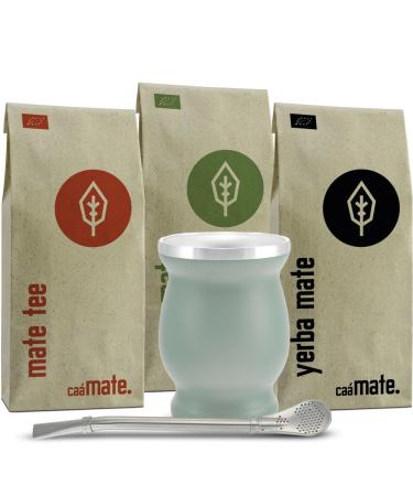 Mate Tea Set Organic 3 types of mate + double-walled stainless steel mate cup + bombilla + preparation instructions (green)