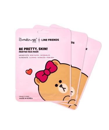 The Cr me Shop | LINE FRIENDS Be Pretty Skin! CHOCO Printed Essence Sheet Mask | Rose Water + Watermelon (3 Pack)