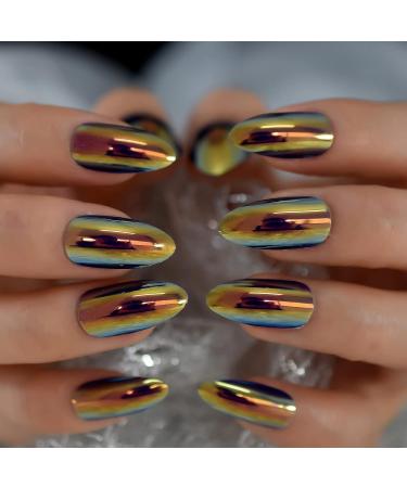 Punk Style Magic Gold Fake Nails - Long Metallic Mirror Almond Press On False Nails - Reusable DIY Nails Art Tips - iMABC L6301 - Buy Online on SooperMarket.com