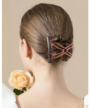 4-Piece Stretchy Double Comb Hair Clips for Women - Adjustable Elastic Hair Accessories for Thick, Curly, Thin Hair - Magic Hair Clip Combs in Coffee and Black - Buy Online on SooperMarket.com
