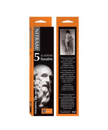 Nitram Academie Fusains Fine Art Charcoal HB Box of 5 5 Count (Pack of 1) Black