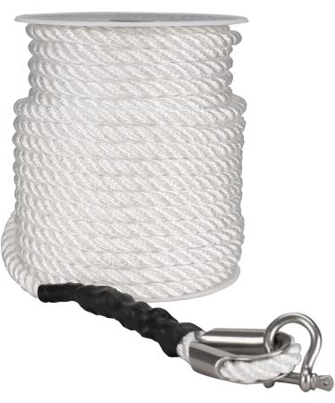 Nylon 3 Strand Anchor Rope 3/8 Inch 100FT/150FT White - Marine System - Buy Online on SooperMarket.com
