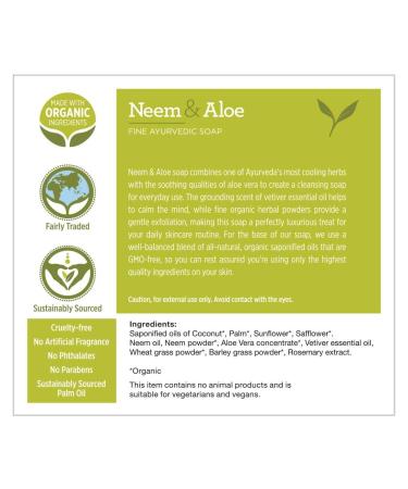 Banyan Botanicals Organic Neem & Aloe Soap with Wheat Grass Powder, Vetiver Essential Oil & Rosemary Extract - 4 oz - Cooling & Soothing Exfoliating Blend - Buy Online on SooperMarket.com