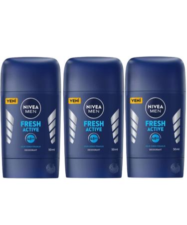 NIVEA NEW STICK FRESH ACTIVE STICK DEODORANT 50 ML - THINY APPEARANCE-ANTI-TRANSPIRANT-ERGONOMIC DESIGN-SOLID STICK (PACK OF 3 x 50 ML)