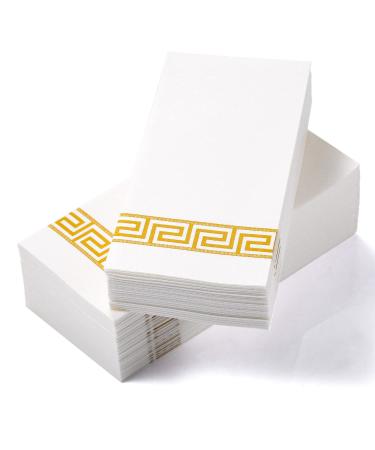 LEKOCH 100 PCs disposable napkins white with gold design air laid fabric-like napkins for wedding premium quality 43x30 cm gold degsin 2-100PCs