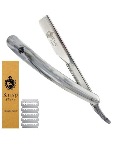 Krisp Beauty Professional Classic Straight Edge Barber Razor For Close Shaving - Salon Quality Manual Men's Beard Mustache Wet Cut Throat Shavette With 10 Shaving Blades