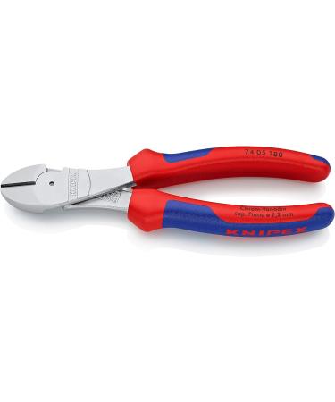 Knipex High Leverage Diagonal Cutter chrome-plated with multi-component grips 180 mm (self-service card/blister) 74 05 180 SB Multi-component Grips Blue/Red 180 mm chrome-plated on self-service card
