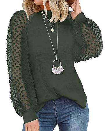 TUNUSKAT Women's Jacquard Splicing Lantern Sleeve T-Shirt - Green - Buy Online on SooperMarket.com