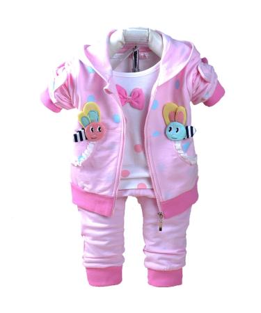 Yao Baby Girls 3 Piece Sets T Shirt Vest and Pants 6-12 Months Pink