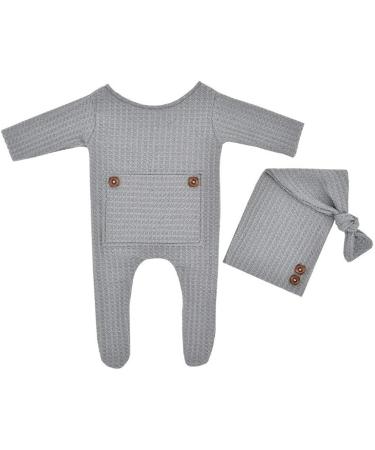 Newborn Baby Photo Shoot Props Crochet Outfit Set - Gray Long Tail Hat and Pants | Photography Accessories for Boys and Girls - Buy Online on SooperMarket.com
