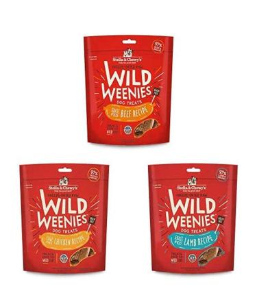 Stella & Chewy's Freeze-Dried Raw Wild Weenies Dog Treats (Bundle of 3, 3.25 oz. Bags) - Beef, Chicken, Lamb