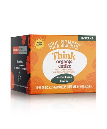 Foods Mushroom Instant Coffee Four Sigma Organic and Fair Trade with Lions Mane Chaga & Mushroom 10 x 2 5 g each Packets (25g) Midium Roast
