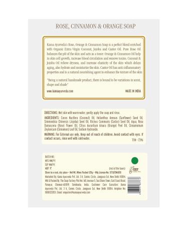 Kama Ayurveda Rose Orange & Cinnamon Soap - Organic Coconut Jojoba & Castor Oils 125g - International Shipping - Buy Online on SooperMarket.com
