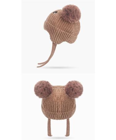 Cute Bear Kids Winter Hat | Ear Flaps, Dual Pom-Pom | Toddler Fleece Lined Earflap Cap - Khaki - Buy Online on SooperMarket.com