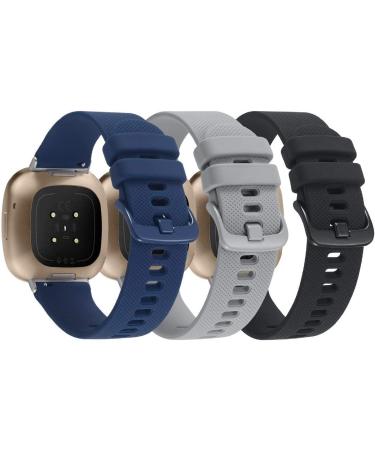 3-Pack Sport Bands Compatible with Fitbit Sense/Sense 2/Versa 3/Versa 4  Classic Soft Silicone Replacement Wristband Strap Accessories for Women Men(Black/Midnight Blue/Gray) - Buy Online on SooperMarket.com
