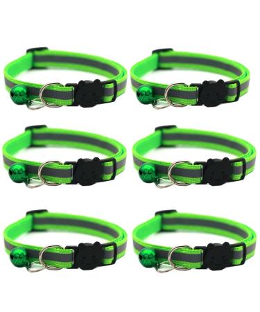 Hepplly 6-Pack Cat Collars Quick Release Reflective Kitten Collar with Bell (Light Green)