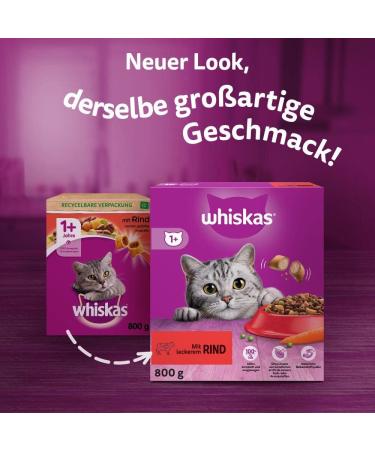 Buy Whiskas Adult 1+ Dry Cat Food - Beef 5x800g Packs | Premium Drying Cat Food for Adults - Various Packaging Options - Buy Online on SooperMarket.com