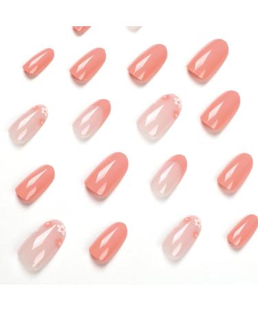 Luvadeyo 24 Pcs Medium Press on Nails - Orange French Fake Nails with Nail Glue | Buy Online Internationally - Buy Online on SooperMarket.com