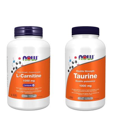 NOW L-Carnitine 1000mg 100 Tablets + Taurine 1000mg 250 Vegetarian Capsules Nutritional Supplement+ Taurine 1000mg
