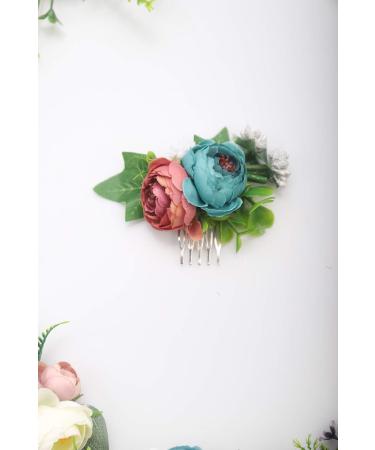 Deniferymakeup Bloomy Daisy Flower Hair Comb Rose flower Wedding Bridal Photo Shoot Greenery Headpiece for wome(Red and Deep Blue) - Buy Online on SooperMarket.com