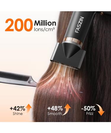 Faszin Lightweight Hair Dryer with High Speed Motor | Fast Drying Ionic Hairdryer for Women & Men | Low Noise, 3 Magnetic Nozzles | Black 29.50 24.50 8.80 cm - Buy Online on SooperMarket.com