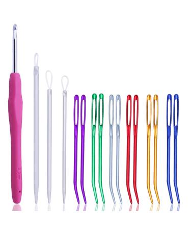 16pcs Yarn Needle, Bent Needle Tapestry Needle Set, Wool Needles Large-Eye Blunt Needles and Crochet Hooks for Knitting Crochet(Random Color)