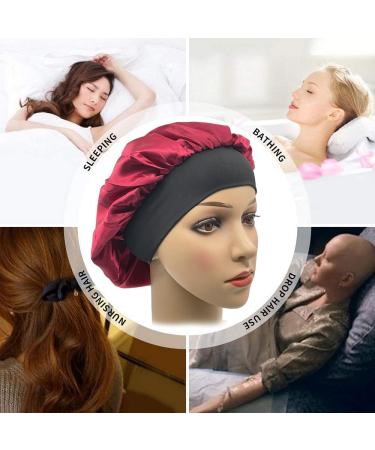 Satin Bonnet 3PCS Silk Hair Bonnet for Women - Black, Leopard, Red - Soft Sleep Cap for Braids, Natural Curly Hair - Satin Sleeping Cap - Buy Online on SooperMarket.com