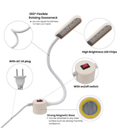 Bonlux Sewing Machine Light 30 LEDs Flexible Gooseneck Work Light with Magnetic Base (2-Pack) - 6W Portable Lamp for Workbench, Lathe, Drill Presses, Grey - Buy Online on SooperMarket.com