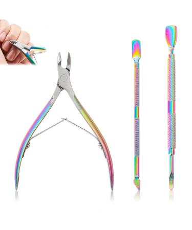 Colorful Cuticle Trimmer Cuticle Nippers with Cuticle Pusher Cuticle Cutter Nail Cuticle Nipper Clipper Durable Dead Skin Clipper Manicure Pedicure Tools