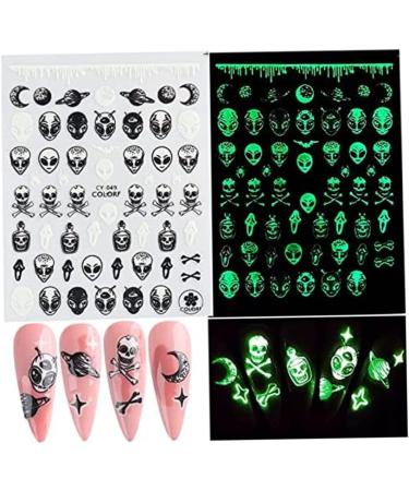 Halloween Nail Art Stickers Glow in The Dark Nail Decals 3D Self-Adhesive Fluorescent Nail Stickers Skull Spider Witch Ghost Pumpkin Bat Snake Nail Design for Women and Girls DIY Acrylic Nail - Buy Online on SooperMarket.com