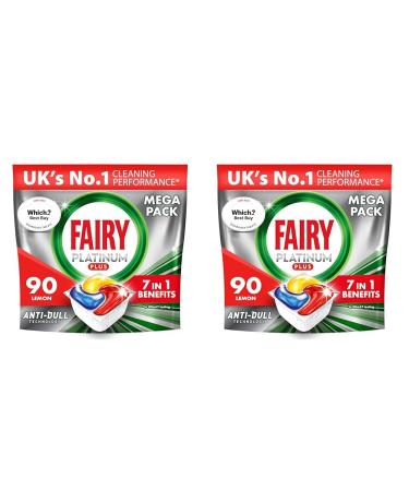 Fairy Platinum Plus All-In-1 Dishwasher Tablets Lemon 90 Tablets (5x18) Our Best Cleaning For A Clean Like New Removes Dullness & Prevents Limescale (Pack of 2)
