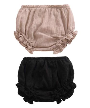 AYIYO Unisex Toddler Diaper Cover - Newborn Baby Girls Boys Kids Linen Bloomer Shorts 2Pcs 12-24 Months Khika+black